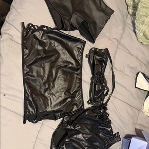 Sleek Black Faux Leather Women’s Lingerie Set